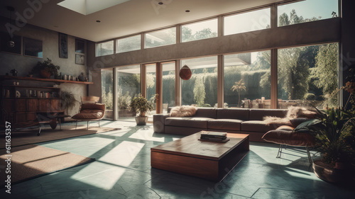 Modern open plan living room with large window.  © Matthew