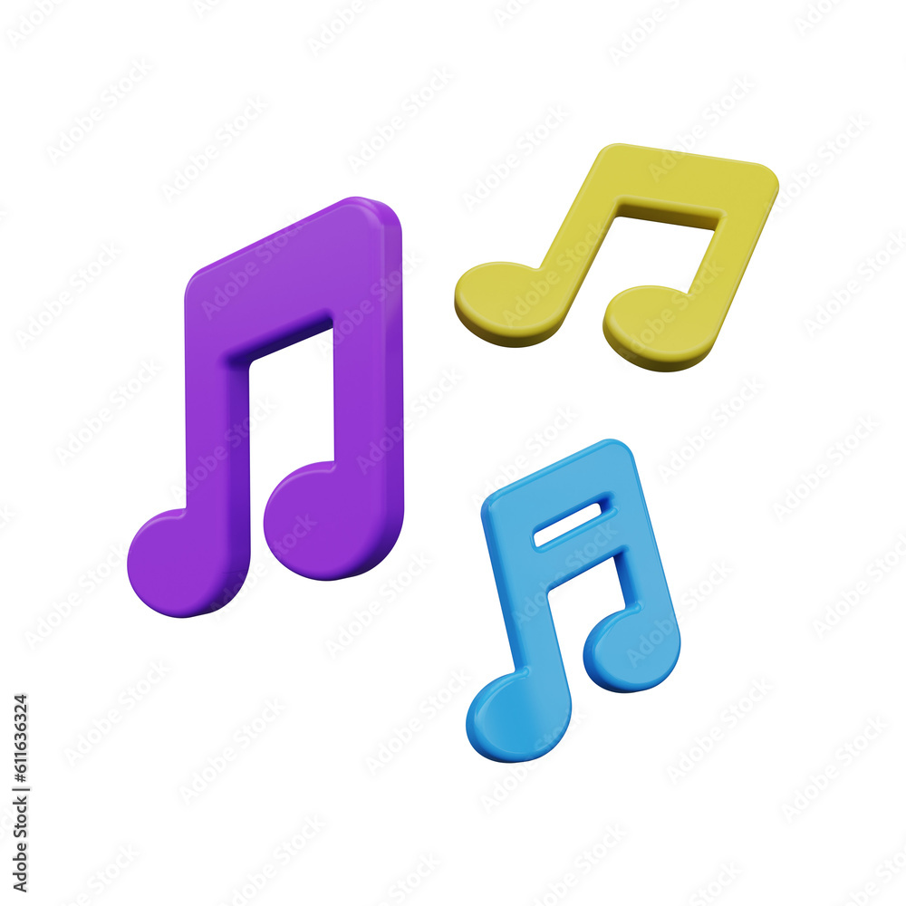 Musical notes icon. 3D rendering. Musical notes icon. 3D rendering.