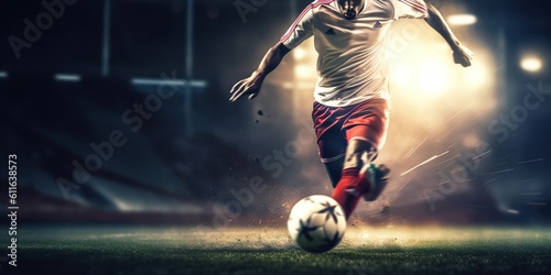 AI Generated. AI Generative. Soccer football ball foot kick motion game sport fit competition photo illustration. Graphic Art © AkimD