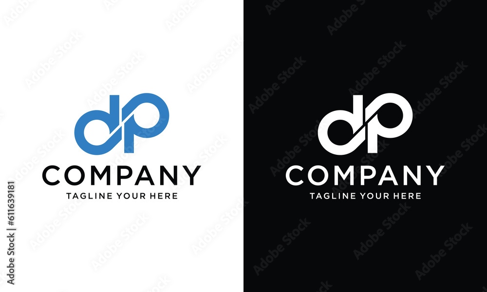 initial letter d and p linked circle monogram logo on a white and black background. initial letter d and p linked circle monogram logo on a white and black background.