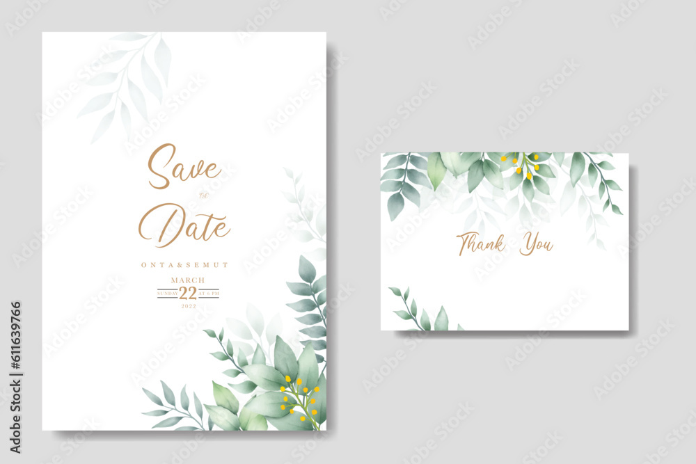 Wedding invitation card with leaves watercolor Wedding invitation card with leaves watercolor
