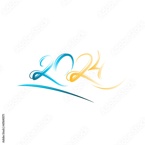 Vector glitter design element for holiday cards, Christmas or New Year party headliner, banner, poster. Happy New Year 2024 Text Design template