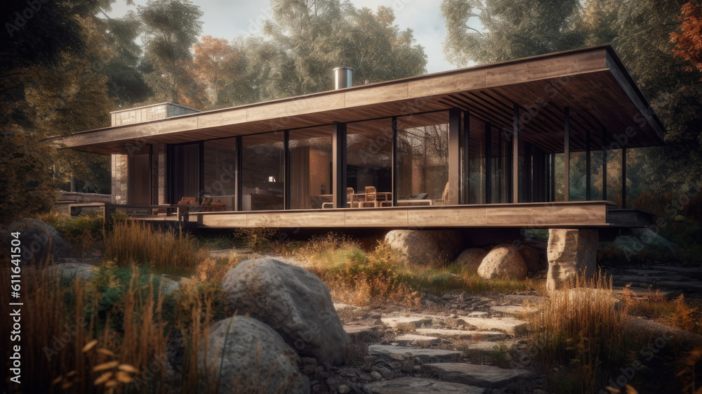 House in the forest. The use of natural materials and earthy tones creates a sense of warmth in this modern structure
