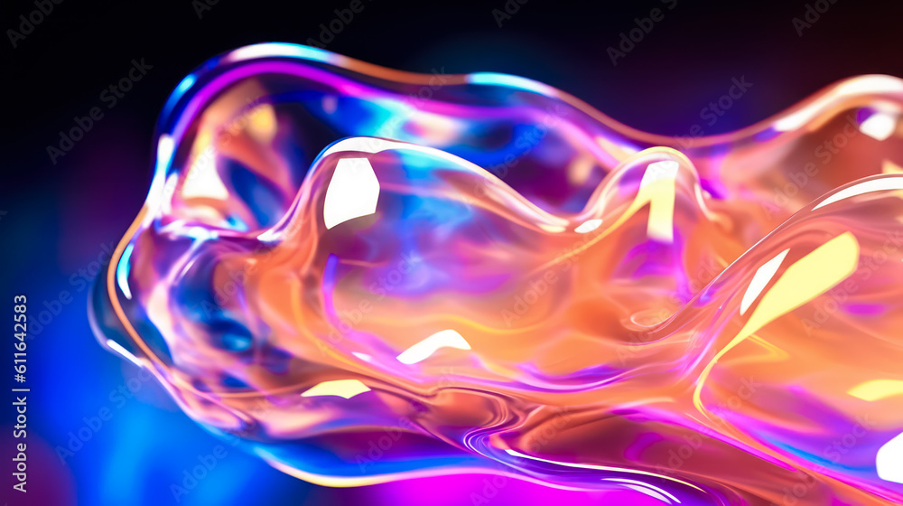 Fototapeta premium abstract art elements made of slime and liquid, chaotic shapes, plastic, artificial, iridescent neon vivid colors, abstract modern contemporary art,holographic surrealism, AI-generated