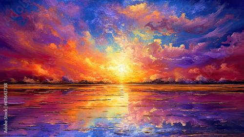 a painting sunset with colorful sky