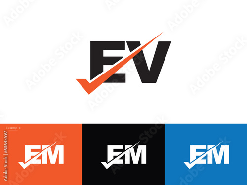 Checkmark Running ev e&v e v Business Logo Icon Vector