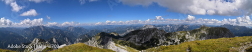 Panorama vom Hochkogel über Nationalpark Gesäuse, Hochschwab-Gruppe und Eisenerzer Alpen, Steiermark