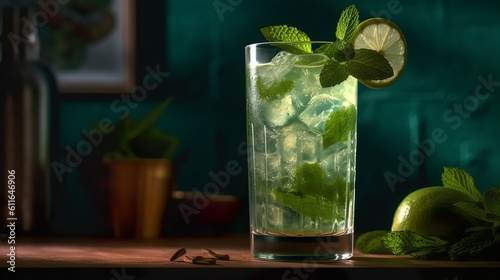 Mojito cocktail with lime and mint, Generative AI