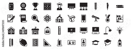 school icon set, education icon set, study icon pack, classroom icon set, line solid icon