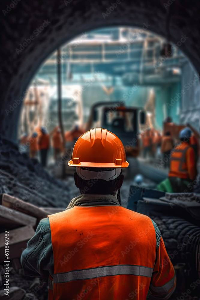 rear view of the construction worker engineer head which is wearing the orange safety helmet working in the construction, Ai generative rear view of the construction worker engineer head which is wearing the orange safety helmet working in the construction, Ai generative