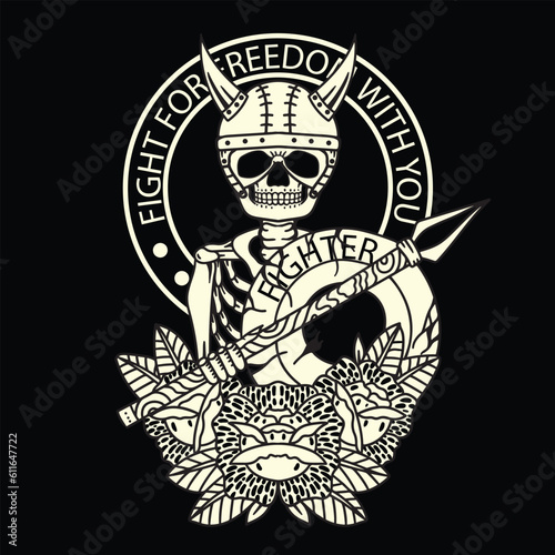 Vikings skull vector illustration design ready to fight for t-shirt