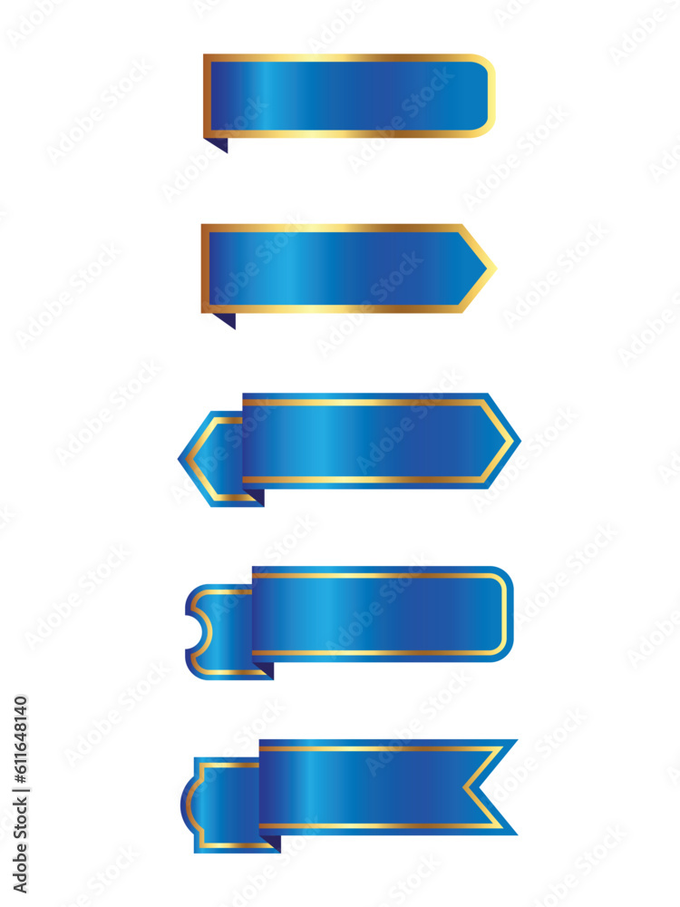 Collection of Luxury Blue with Gold Trim Ribbons, Elegant Decorative Banner Set for Premium Design Collection of Luxury Blue with Gold Trim Ribbons, Elegant Decorative Banner Set for Premium Design