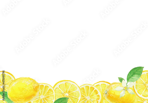水彩絵の具で描いたレモンのイラスト