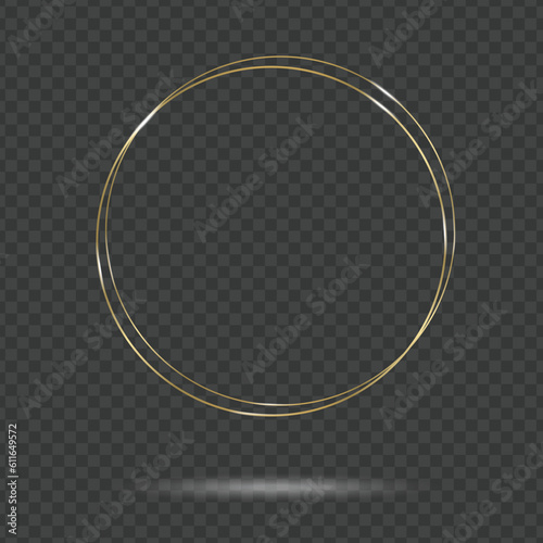 Vector 3D Realistic Golden Round Frae Template Isolated on Transparent Background.