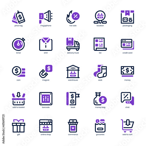 Sale and Shopping Icon pack for your website design, logo, app, and user interface. Sale and Shopping Icon mixed line and solid design. Vector graphics illustration and editable stroke.