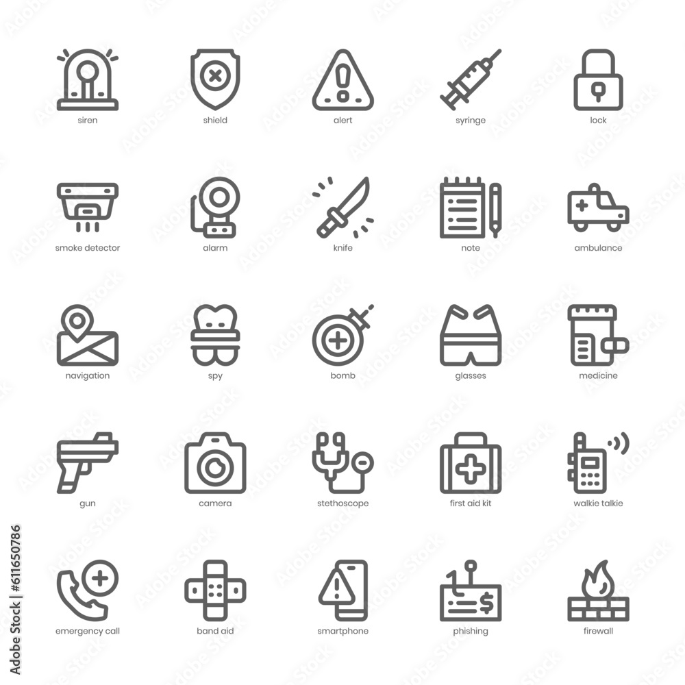 Security and Service Icon pack for your website design, logo, app, and user interface. Security and Service Icon outline design. Vector graphics illustration and editable stroke.