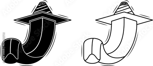 black white abstract sword tongue illustration. silhouette, line style. use for logo, t-shirt, print, symbol. PNG