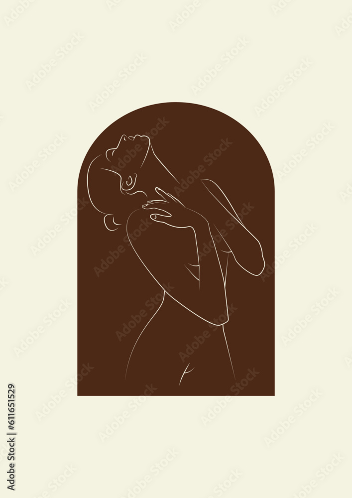 Aesthetic minimalism contour drawing of young woman. Aesthetic minimalism contour drawing of young woman.