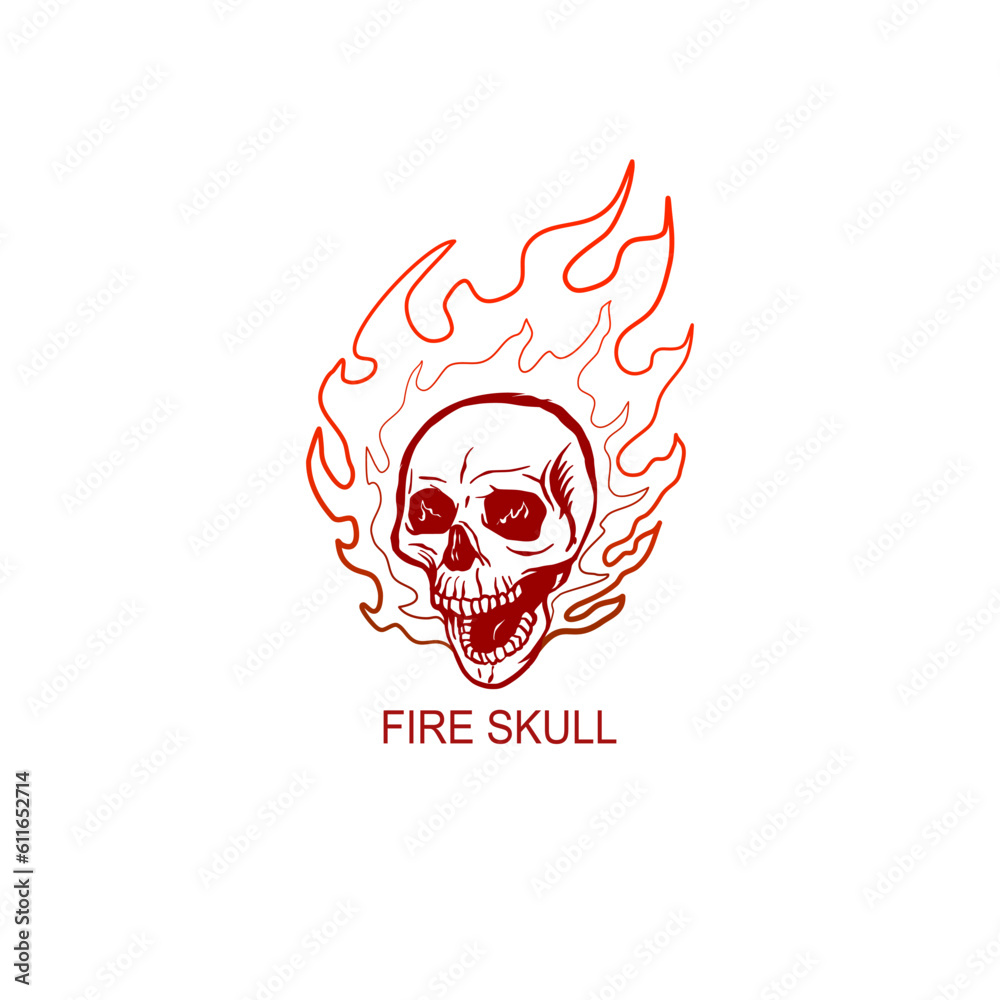 Fire skull outline with Vector Illustration