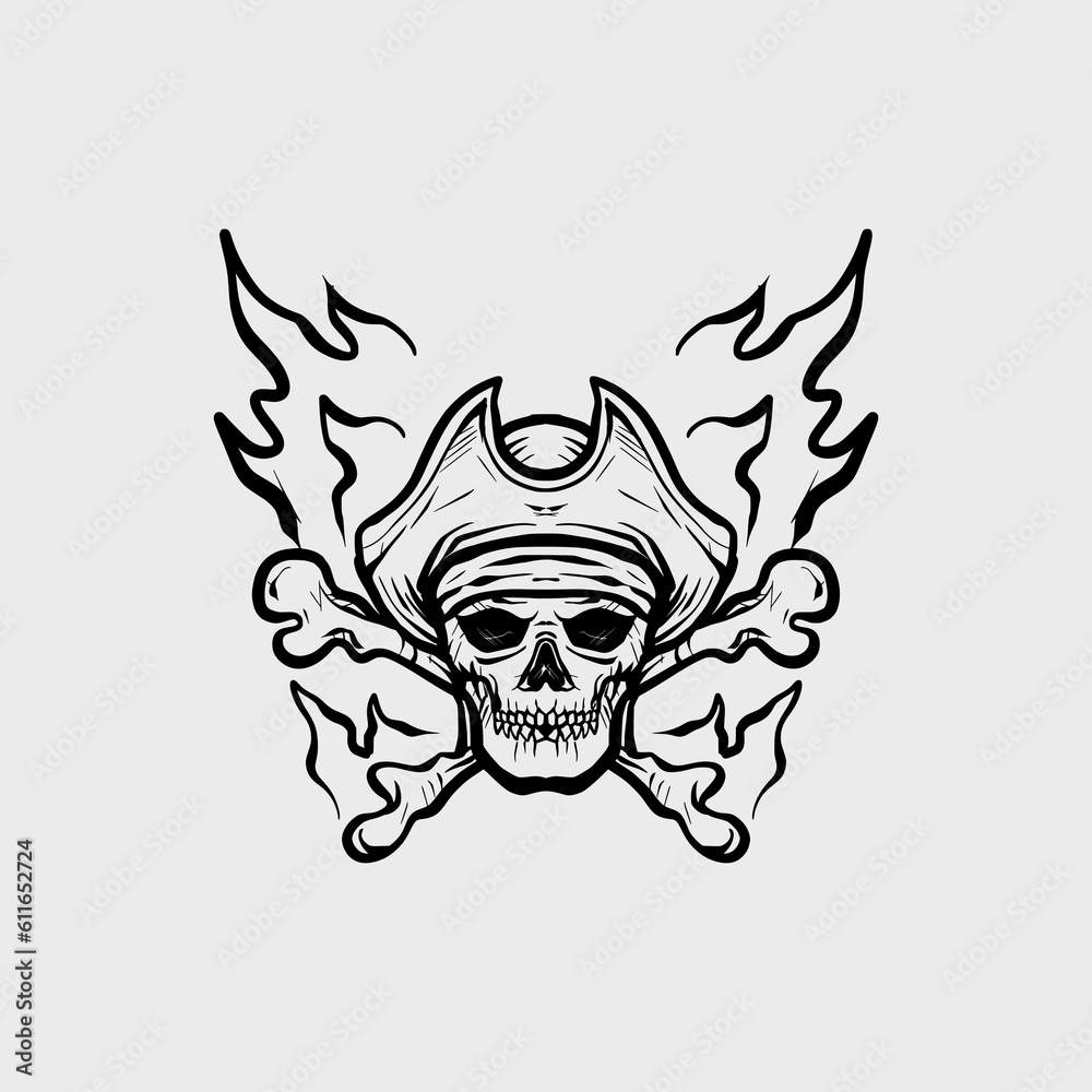 fiery pirate skull vector symbol