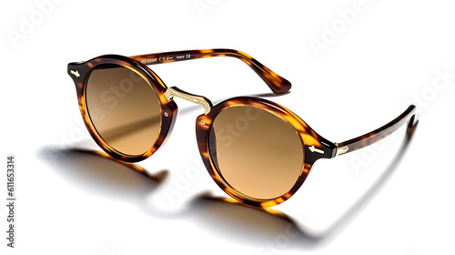 Fancy trendy modest brown color dark lens man or woman fashionable attractive sun glasses at the studio shot white background.