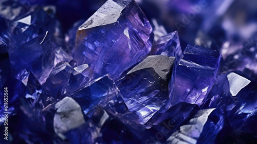 close up of Raw tanzanite rock with reflection crystals
