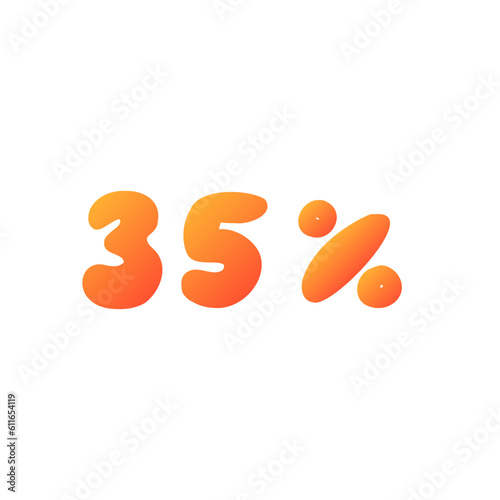 35 percent sale off orange discount logo special offer lettering. Vector design illustration in cartoon actual modern style isolated on white background. For web site, card, menu, seasonal sale.