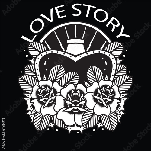 Vector illustration of love and rose flower design depicting the beauty of the story
 love for t shirts