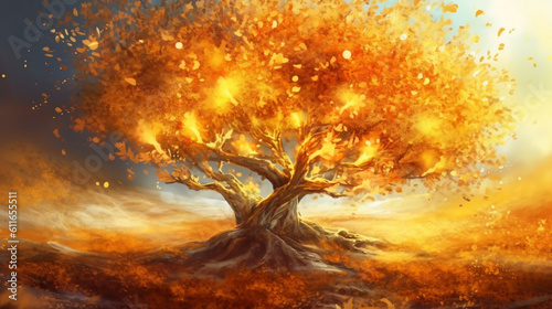 Golden tree fantasy illustration