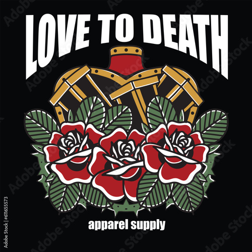 Vector illustration of a love impaled on a nail and a rose flower depicting a story
 love for t shirts