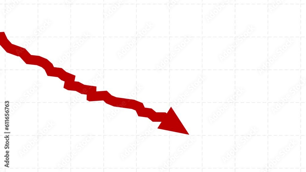 Chart arrow fat still goes down seamless loop. Red and white. Graph falling down fast. Business cartoon animation. Economy metaphor. Chart arrow fat still goes down seamless loop. Red and white. Graph falling down fast. Business cartoon animation. Economy metaphor.