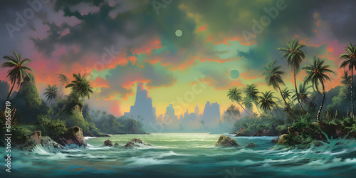 Unveiling the Beauty of Serene Tropical Landscapes with pastel colors background