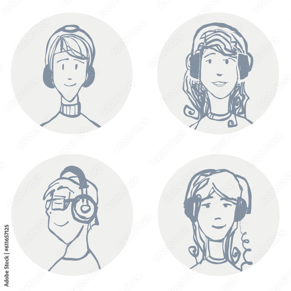 Avatary. Młodzi ludzie ze słuchawkami na uszach - obrazy, fototapety, plakaty 