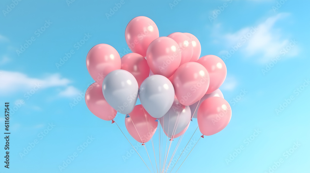 Pink balloons on a pastel color background