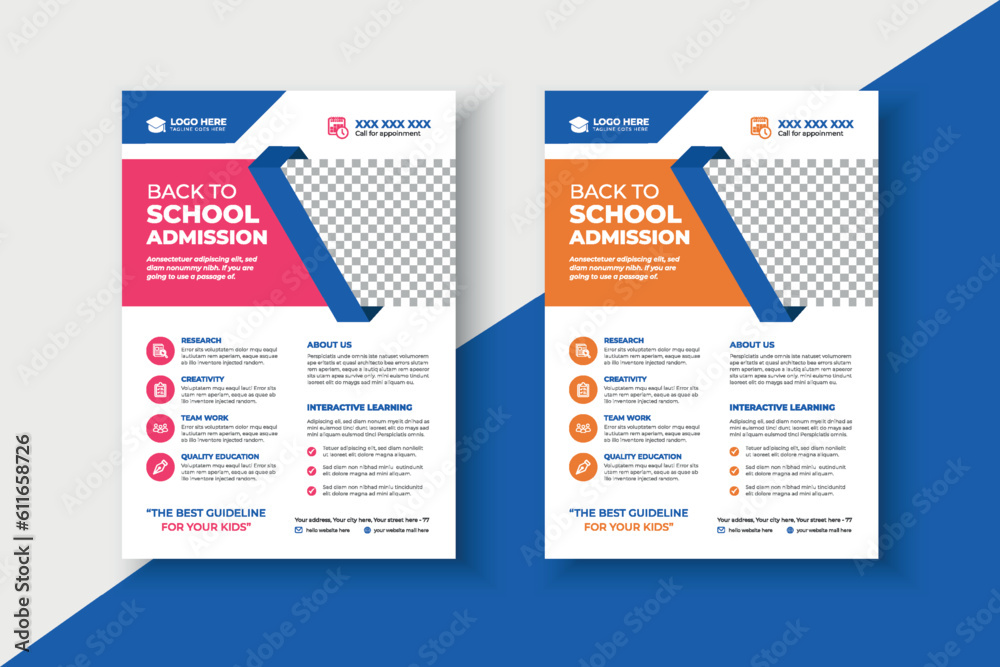 Creative and modern school Kids Education Flyer. Kids Back to School Education Admission Poster Layout Template, Back to School Flyer, School Admission Template, Education Flyer and Poster Design. Creative and modern school Kids Education Flyer. Kids Back to School Education Admission Poster Layout Template, Back to School Flyer, School Admission Template, Education Flyer and Poster Design.