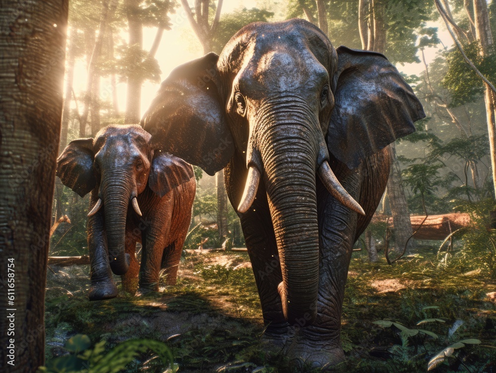 Fototapeta premium Animal. Thai elephants in the forest. Generative Ai.