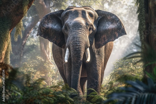 Animal. Thai elephant in the forest. Generative Ai. © tong2530