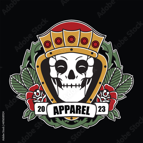 skull and flower king Vecktor design illustration for t-shirts and brands
