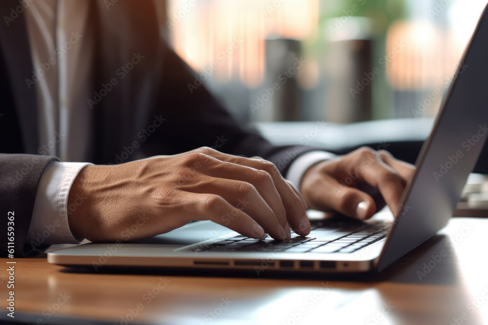Business man using laptop on table Business man using laptop on table