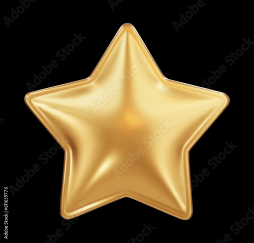 3d realistic golden star on black isolated background. Vector illustration.
