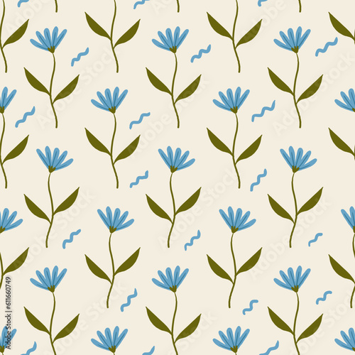 Wallpaper Mural cute blue flowers hand drawn. floral pattern in scandinavian style. flowering plants on a light background endless pattern. Torontodigital.ca