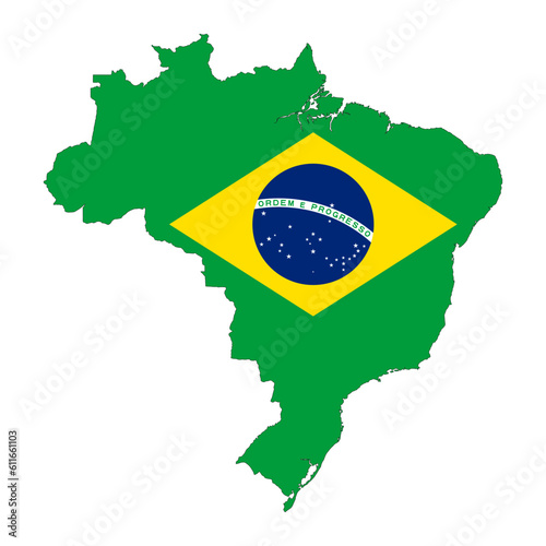 Brazil map silhouette with flag isolated on white background