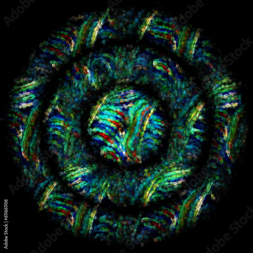 Fototapeta Naklejka Na Ścianę i Meble -  colourful snake skin style ripple zigzag concentric patterned circles on a black background