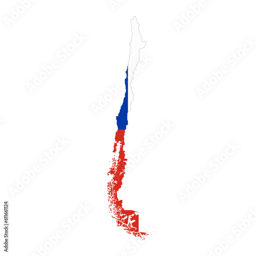 Chile map silhouette with flag isolated on white background