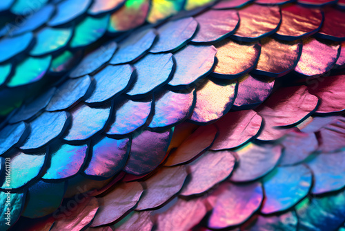 Holographic snake scales  close up photo  beautiful texture background Generative AI