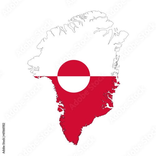 Greenland map silhouette with flag on isolated white background