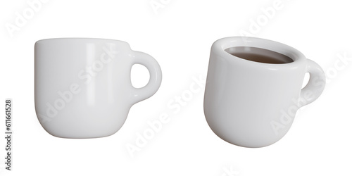 3d render coffee cup with mug icon on transparent background
