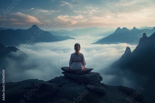 Meditating on top of a mountain