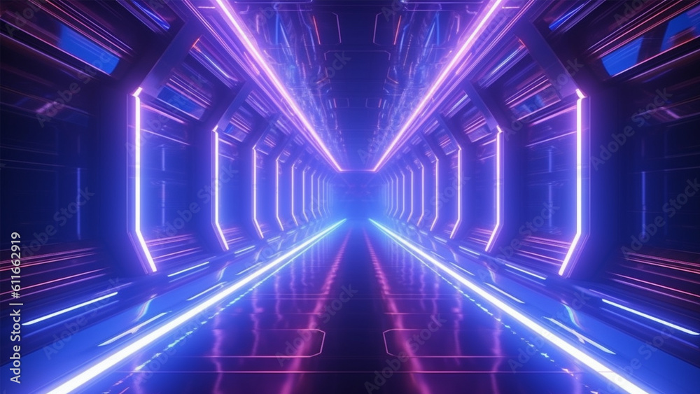 neon electric vibe 3d illustration gaming tunnel future technology corridor dark night