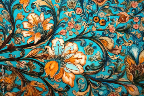 Floral oriental pattern in vintage style, generative ai